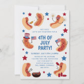 Niedlicher Patriotischer Hot Dog 4. Juli Einladung (Vorderseite)