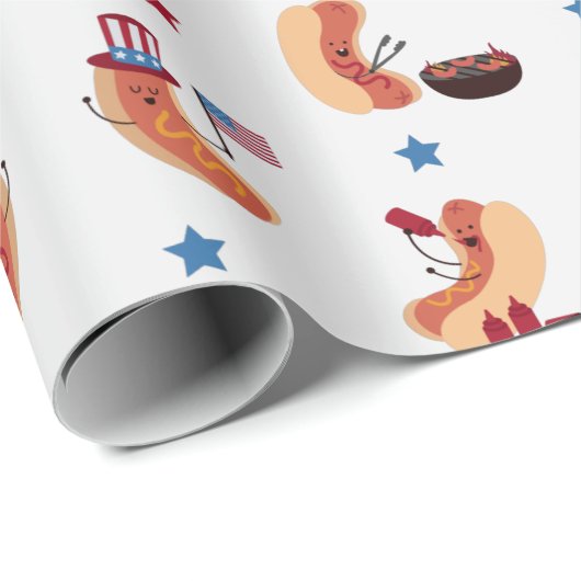 Niedlicher Patriotischer Hot Dog 4. Juli  Geschenkpapier (Rolleneckpunkt)