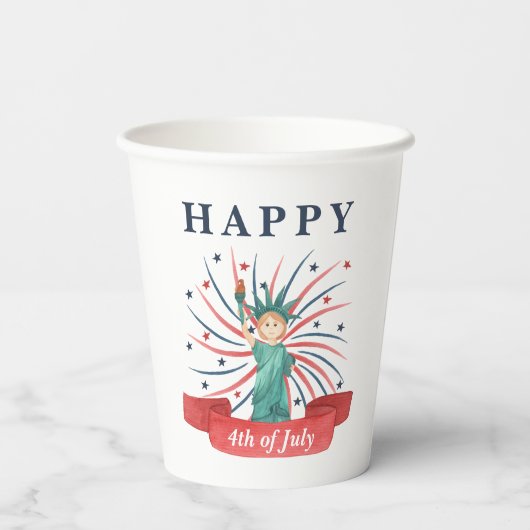 Niedlicher Patriotischer Rot Weiß und Blau 4. Juli Pappbecher (Rückseite)