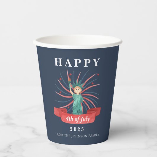 Niedlicher Patriotischer Rot Weiß und Blau 4. Juli Pappbecher (Vorderseite)