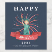 Niedlicher Patriotischer Rot Weiß und Blau 4. Juli Weinetikett (Einzelnes Label)