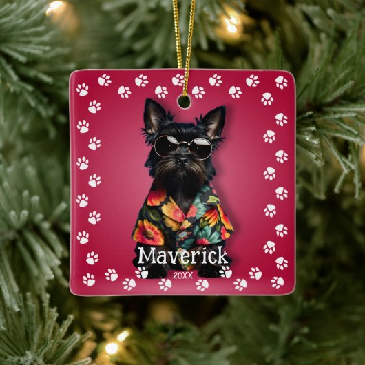 Niedlicher Pawprint Border Pet Keramikornament (Baum)