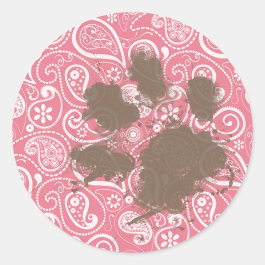 Niedlicher Pawprint in Rosa Paisley Runder Aufkleber (Vorderseite)
