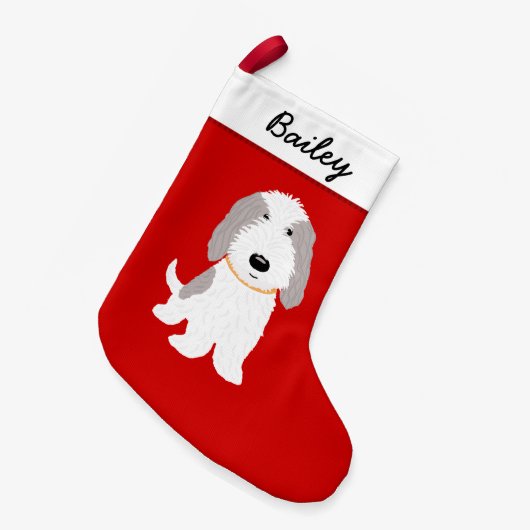 Niedlicher PBGV Grauer und weißer Cartoon Dog Kleiner Weihnachtsstrumpf (Vorderansicht (hängend))
