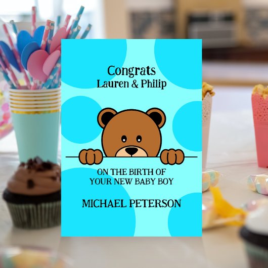 Niedlicher Peep Bär | CARTOON | Polka Dot | Blau Einladung