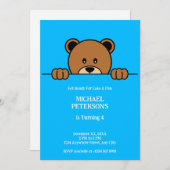 Niedlicher Peep Bär | Einfaches Blue-Cartoon Einladung (Vorne/Hinten)