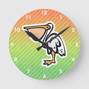 Niedlicher Pelikan; Bunt Runde Wanduhr