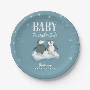 Niedlicher Penguin Baby Es ist kalt Außendusche Pappteller