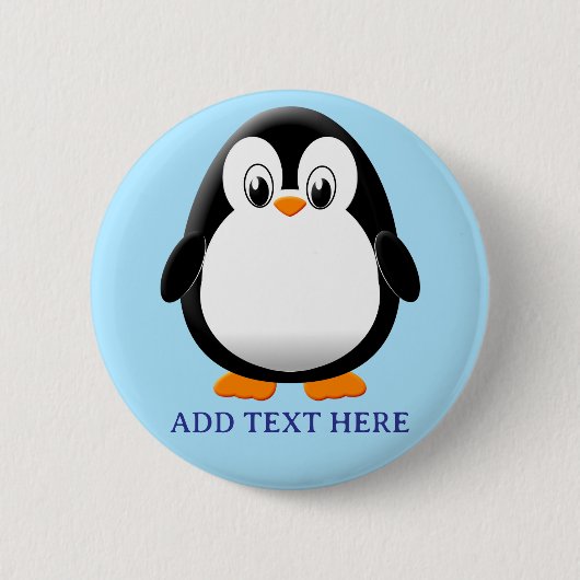 Niedlicher Penguin Cartoon Custom Blue Button (Vorderseite)