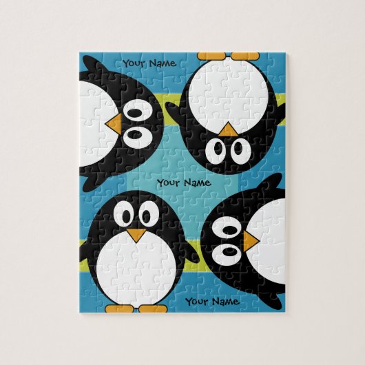 Niedlicher Penguin-Cartoon mit Bereich für Namen Puzzle (Vertikal)