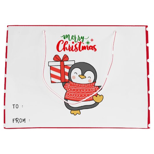 Niedlicher Penguin Frohe Weihnachten Große Geschenktüte (Vorderseite)