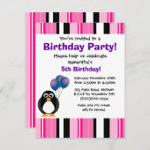 Niedlicher Penguin Geburtstag Rosa Lila Party Einl Einladung (Vorne/Hinten)