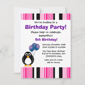 Niedlicher Penguin Geburtstag Rosa Lila Party Einl Einladung