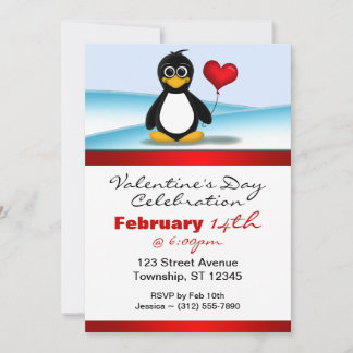 Niedlicher Penguin Herzens Valentinstag Einladunge Einladung