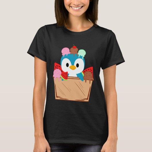 Niedlicher Penguin Ice Creme Liebe Zookeeper Tier T-Shirt (Vorderseite)