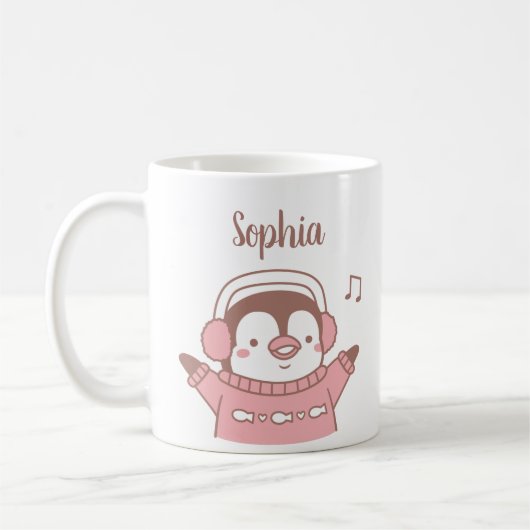 Niedlicher Penguin in Sweater, Personalisiertes Gr Kaffeetasse (Links)