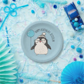 Niedlicher Penguin mit Blue Balloon Personalisiert Pappteller (Party)