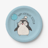 Niedlicher Penguin mit Blue Balloon Personalisiert Pappteller (Vorderseite)