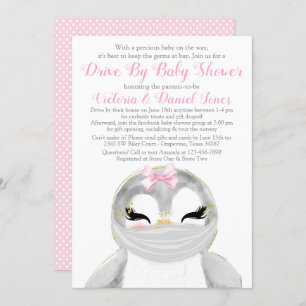 Niedlicher Penguin mit Maske Drive by Baby Dusche Einladung