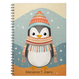 Niedlicher Penguin mit Scarf und Hat Spiral Notebo Notizblock