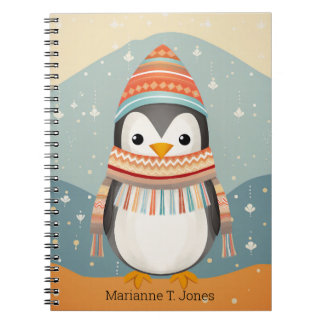Niedlicher Penguin mit Scarf und Hat Spiral Notebo Notizblock