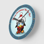 Niedlicher Penguin mit Weihnachtshut-Cartoon Runde Wanduhr (Winkel)