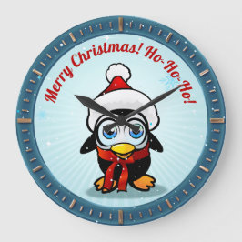 Niedlicher Penguin mit Weihnachtshut-Cartoon Runde Wanduhr