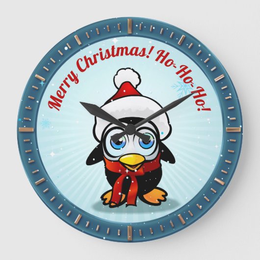 Niedlicher Penguin mit Weihnachtshut-Cartoon Runde Wanduhr (Vorderseite)