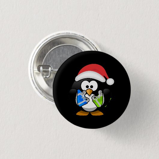 Niedlicher Penguin mit Weihnachtsmannmütze-und Button (Vorne & Hinten)