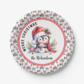 Niedlicher Penguin Personalisiert Frohe Weihnachte Pappteller (Vorderseite)