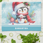 Niedlicher Penguin Personalisiert Snowy Blue Weihn Geschirrtuch (Gefaltet)
