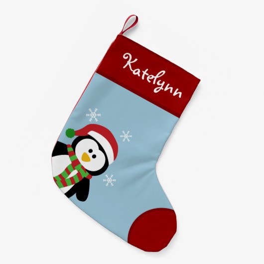Niedlicher Penguin-personalisierter Kleiner Weihnachtsstrumpf (Vorderansicht (hängend))