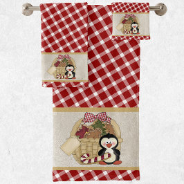 Niedlicher Penguin Retro Holiday Basket Badhandtuch Set