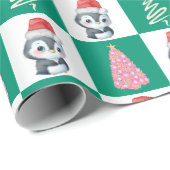 Niedlicher Penguin Santa Merry Weihnachtsbaum Part Geschenkpapier (Rolleneckpunkt)