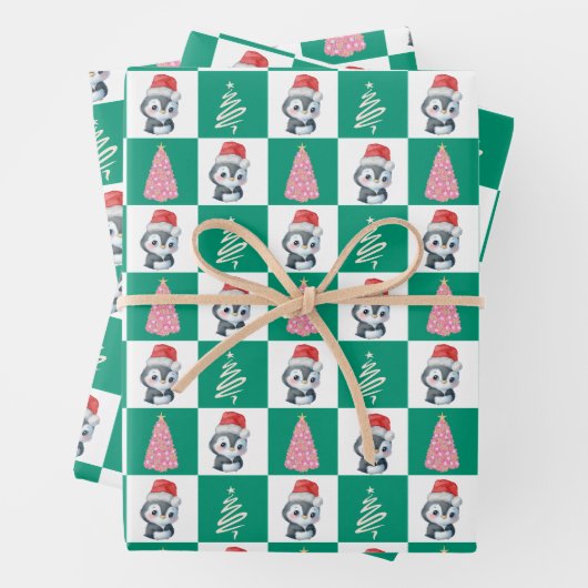 Niedlicher Penguin Santa Merry Weihnachtsbaum Part Geschenkpapier Set (Beispiel)