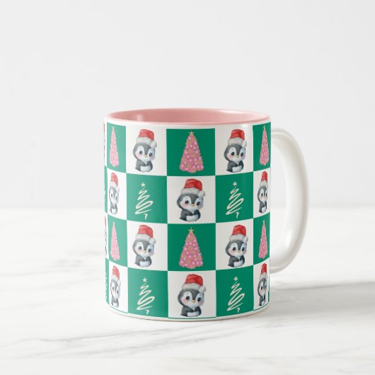 Niedlicher Penguin Santa Merry Weihnachtsbaum Part Zweifarbige Tasse (VorderseiteRechts)