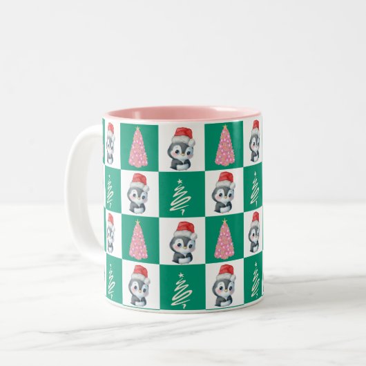 Niedlicher Penguin Santa Merry Weihnachtsbaum Part Zweifarbige Tasse (Vorderseite Links)