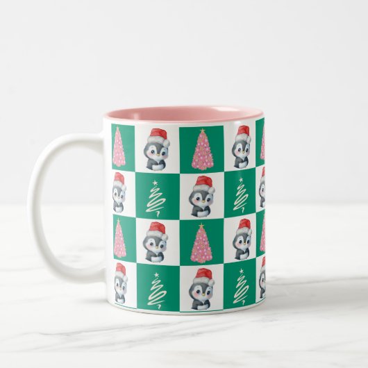Niedlicher Penguin Santa Merry Weihnachtsbaum Part Zweifarbige Tasse (Links)