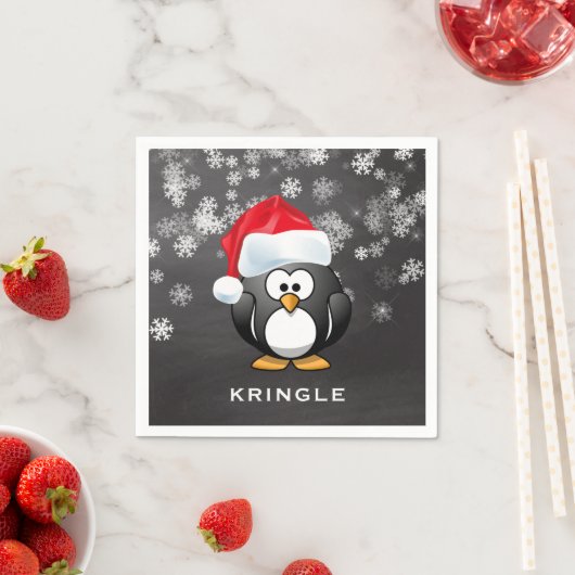 Niedlicher Penguin Santa Snowflakes Chalkboard Wei Serviette (Beispiel)