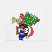 Niedlicher Penguin Santa und Rentierhund Fleecedecke (Vorderseite (Horizontal))