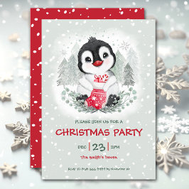 Niedlicher Penguin Snow Ice Roter Weihnachtsaufent Einladung