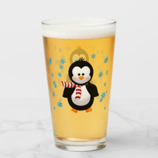 Niedlicher Penguin u. Schneeflocken Glas