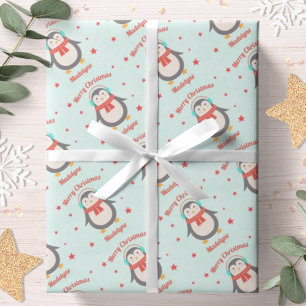 Niedlicher Penguin Weihnachten Aqua Schnee Persona Geschenkpapier
