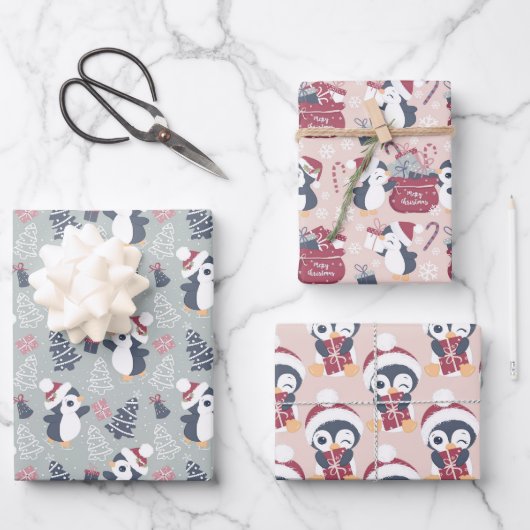 Niedlicher Penguin Weihnachten Geschenkpapier Set (Vorderseite)