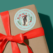 Niedlicher Penguin Weihnachten Weihnachtsname blau Runder Aufkleber