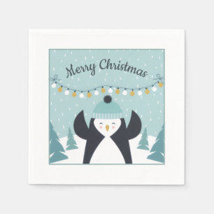 Niedlicher Penguin Winterkunst Frohe Weihnachten Serviette
