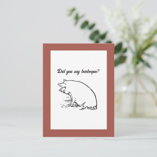 Niedlicher Perky-Schweinefleisch-Cartoon, Farm Ani Postkarte (Stehend Vorderseite)