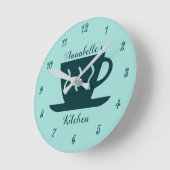 Niedlicher Personalisierter Aquamariner Kaffee Obe Runde Wanduhr (Winkel)