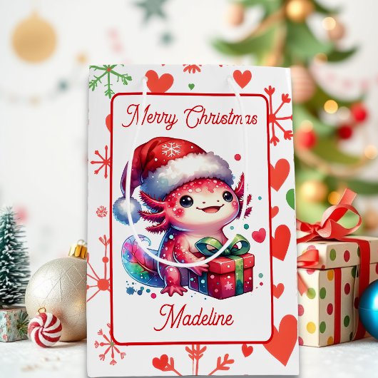 Niedlicher Personalisierter Axolotl Weihnachten Mittlere Geschenktüte