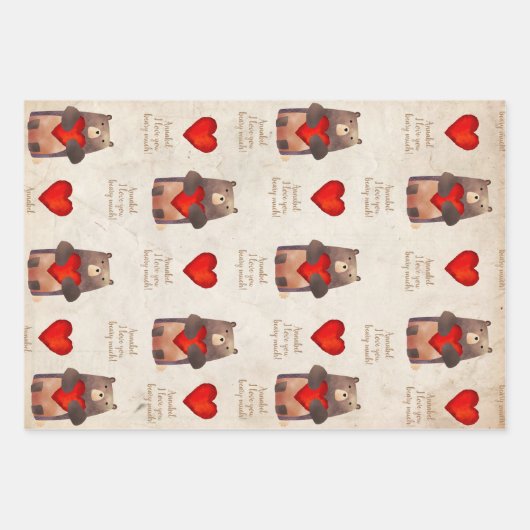 Niedlicher Personalisierter Bär mit Herz Geschenkpapier Set (Vorderseite)